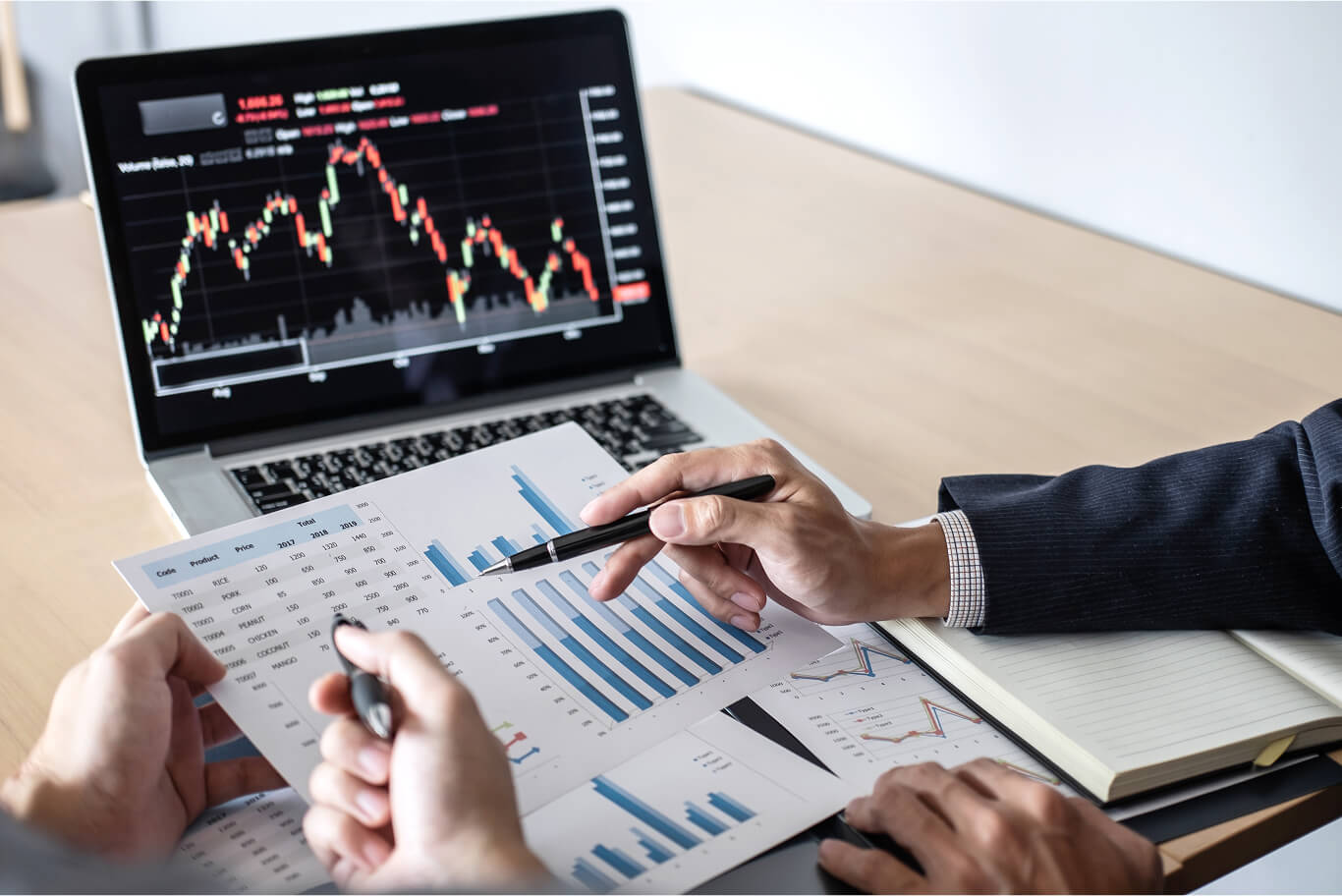 Business team discussing commodity trading strategies